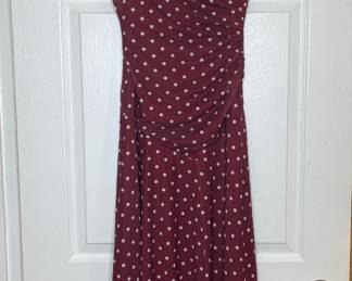 Womens Burgundy Polka Dot Ruched Asymmetrical Hem Dress