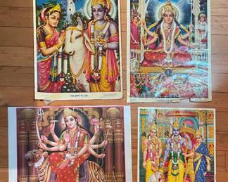 Vintage Hindu Religious Prints Radha Krishna, Durga, Rama, Sita, Lakshmana, Santoshi Mata