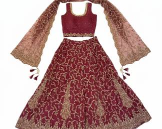Embroidered Lehenga Choli with Dupatta  Maroon with Gold Sequins