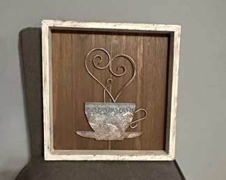Galvanized Metal Coffee Cup Wall Art with Heart