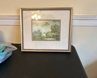 Framed Water Lilies Print with Decorative Beaded Frame