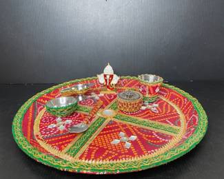 Decorative Karwa Chauth Pooja Thali Set with Ganesha Idol