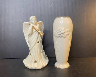 Angel Figurine and Lenox Rose Vase
