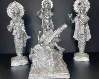 SilverTone Hindu Deities Statues Saraswati, Rama, Krishna