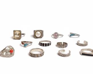 Assorted Sterling Silver Rings with SemiPrecious and Natural Stones