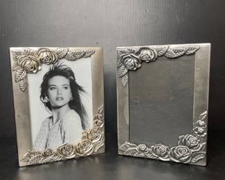 Vintage Pewter Rose Picture Frame