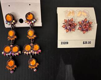 Orange and Pink Rhinestone Dangle Earrings