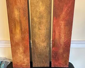 Textured Abstract Triptych Wall Art with Metallic Accents