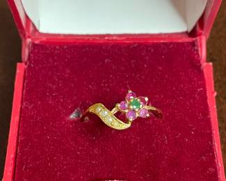 K Gold Flower Gemstone Ring