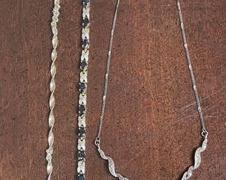 Sterling Silver Marcasite Necklace and Sterling Bracelets