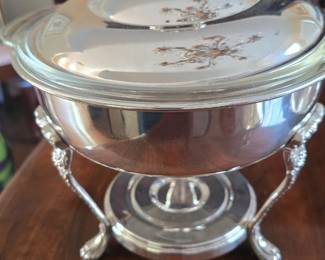 Pristine Chafing Dish with Anchor Hocking Glass Casserole Dish