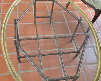 Brass Rimmed Oval Coffee Table with "Bamboo" legs