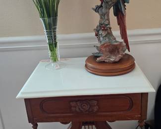 Eastlake Victorian Marble top Harp base side Table