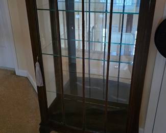 Antique Oak Curio Cabinet with Mirror & Glass Shelving