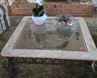 Marble, Glass & Iron Square Coffee Table