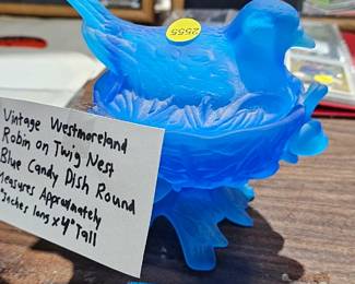 VINTAGE ROBIN CANDY DISH BLUE