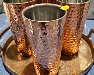 HAMMERED COPPER CUPS  / TRAY