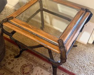 Wood Metal Framed End Table