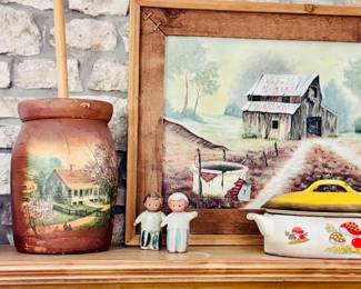farmhouse handprinted art, butter churns
