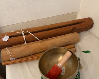 Polynesian slit wood Drums...singing bowl (brass/Hawaiian)