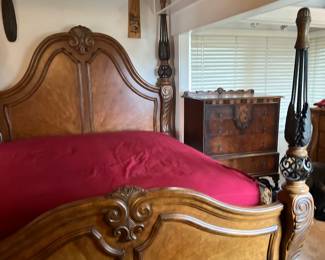 Very large four poster bed (has matching dresser/ side tables with draws......King Size...antique dresser on the right