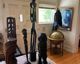 Collection of hand wood carved Hawaiian, Indonesian & African Statutes