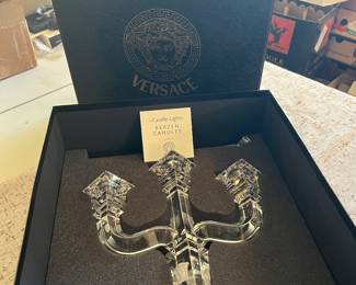 Rosenthal/Versace beautiful crystal three arm candle holder...new in box