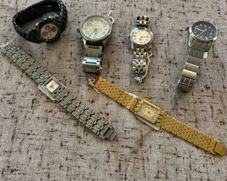 Watches: Baumer Mercier/Tiffany (Swiss, Quartz) Wittnauer (stainless steel) D & G (time/stainless steel  )Nixon (51-30, chrono, stainless steel) Burberry (Swiss.100/300 ft) Oakley Black (Japan Sapphire crystal/Oakley design)