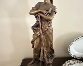 Bronze Figurine of a Young Woman with Sheaf of Wheat by Hippolyte Moreau