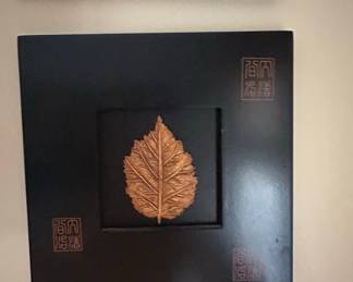 Framed Pressed Leaf Wall Art with Asian Motifs