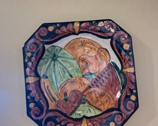 Octagonal Talavera Pottery Plate with Fruit Motif