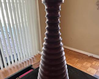 Carved Wood Pedestal Candlestick