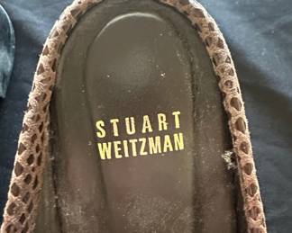 Stuart Weitzman Women's Snakeskin Loafer Mules with Chain Detail