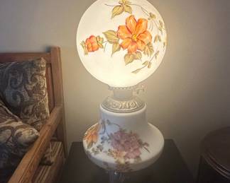 Vintage "Gone With The Wind" Style Hand-Painted Oil Lamp with Floral Motif