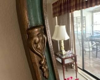 Ornate Gilt and Teal Rococo Style Wall Mirror