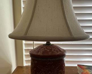 Vintage Red Chinoiserie Ceramic Table Lamp with Floral Motif