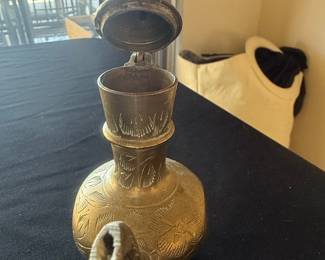 Vintage Etched Brass Aftaba Pitcher