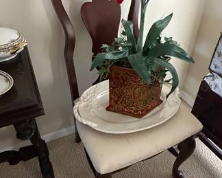 Antique Mahogany Side Chair with Upholstered Seat