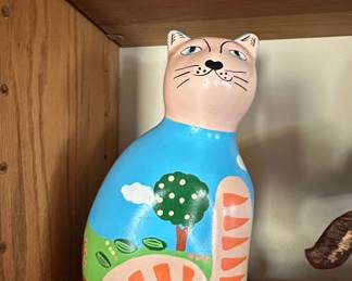 Hand-Painted Mexican Folk Art Cat Figurine/Coin Bank