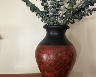 Chinese Cinnabar Vase with Ornate Pattern