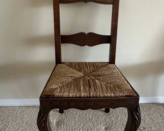 Antique French Louis XV Style Walnut Ladder Back Side Chair with Rush Seat