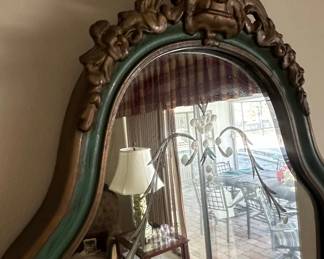 Ornate Gilt and Teal Rococo Style Wall Mirror