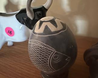 Hand-Carved Soapstone Egg with Fish Motif