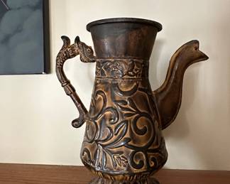 Vintage Decorative Pitcher with Dragon Handle and Fish Spout