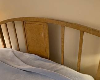 Art Deco Burl Wood and Maple Slat Bed Frame