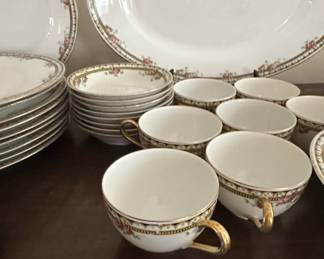 Haviland Limoges Porcelain Dinnerware Set with Pink Roses and Gold Trim