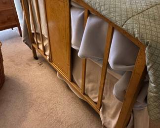 Art Deco Burl Wood and Maple Slat Bed Frame