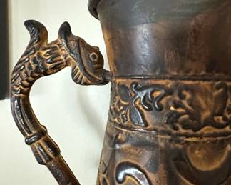 Vintage Decorative Pitcher with Dragon Handle and Fish Spout