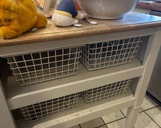 Vintage Two-Drawer Console Table with Wire Baskets