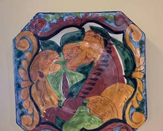 Octagonal Talavera Pottery Plate with Fruit Motif